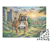 Puzzle per adulti Bullmastiff per la decompressione: Boxer di Castle in Sunset Educational Game Challenge 1000 pezzi 70x50cm/1000 pezzi
