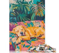 Puzzle per adulti "Cane che dorme nel giardino tropicale", rompicapo difficili e difficili per bambini adulti, 520 pezzi (52x38 cm)