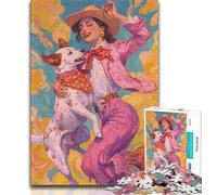 Puzzle per adulti "Cane da cowgirl tra i fiori di campo" da 1000 pezzi, aiuta il cervello a esercitare i giocattoli avvincenti per coltivare la pazienza, gioco di sfida unico, 38x26cm
