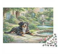 Puzzle per Adulti Cane di Terranova, Cane Tricolore presso la Fontana 1000 Pezzi per Donne Regali per Uomini 38x26cm 1000 Pezzi