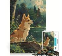 Puzzle per adulti "Cane nella foresta tranquilla" in stile anime,1000 pezzi,stimolante per la memoria,divertente,con taglio di precisione,facile da imparare,per tutta la famiglia (38x52cm)