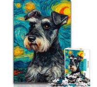 Puzzle per adulti "Cane Schnauzer sotto il cielo notturno", 1000 pezzi, difficile da completare ma divertente e umoristico, regalo di compleanno, regali, decorazione murale 38x26cm