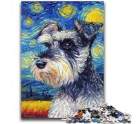 Puzzle per adulti Cane Schnauzer sotto il cielo notturno Puzzle per adulti, giochi educativi Decorazione per la casa Adatto per la decorazione del desktop (26x38cm)