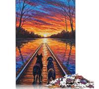 Puzzle per adulti "Cani sui binari del treno al tramonto", 500 pezzi, puzzle in legno, regali di compleanno, giochi per famiglie, 500 pezzi (52x38 cm)