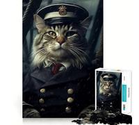 Puzzle per adulti "Capitano della Marina, Gatto Siberiano" da 1000 pezzi, gioco per la concentrazione e il relax, con bordi netti, perfetto per i desideri di Babbo Natale (38x52cm)