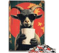 Puzzle per adulti "Capra che gioca con la carta igienica", 1000 pezzi, per età 14+, decorazione da parete, regali unici per compleanno e Natale, 50x75cm