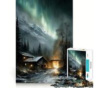 Puzzle per adulti "Casetta invernale sotto l'aurora boreale" da 1000 pezzi,gioco di memoria,taglio di alta precisione,attività creativa per momenti di tranquillità ed esercizio mentale a casa