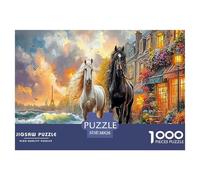 Puzzle per adulti Cavalli a Parigi per la decompressione: Cavalli bianchi e neri di River Educational Game Challenge 1000 pezzi 38x26 cm/1000 pezzi