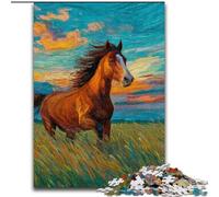 Puzzle per adulti "Cavalli sulla prateria", 1000 pezzi, giochi educativi difficili, giocattoli fai da te con poster abbinato e foglio di quiz per età 14+ (50x75cm)