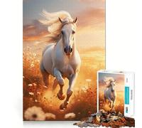 Puzzle per adulti "Cavallo bianco al tramonto" da 1000 pezzi,sfida mentale,taglio preciso,allineamento perfetto,divertimento serale in famiglia (38x26cm)