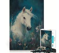 Puzzle per adulti "Cavallo bianco nel prato",1000 pezzi,gioco di logica,regalo,taglio di precisione,attività rilassante di gruppo al chiuso (38x26cm)