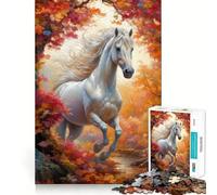 Puzzle per adulti "Cavallo Bianco Selvaggio in Autunno" da 1000 pezzi,gioco di memoria,taglio di alta precisione,attività creativa per momenti di tranquillità ed esercizio mentale a casa (38x52cm)