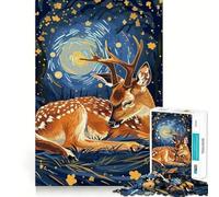 Puzzle per adulti "Cervo a riposo nella notte stellata", 1000 pezzi, stimolante per la mente, rilassante, con bordi precisi, pezzo da collezione (38x52cm)
