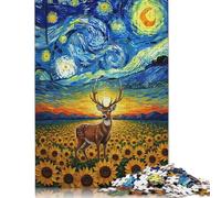 Puzzle per adulti Cervo in un campo di girasoli, Puzzle per adulti Notte stellata Gioco educativo Sfida Giocattolo 500 pezzi (52x38 cm)