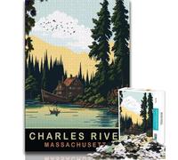 Puzzle per adulti Charles River MA, gioco stimolante e per famiglie con pezzi completamente interconnessi di forma casuale, 50x75cm