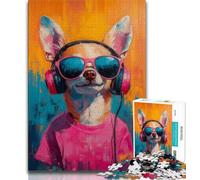 Puzzle per adulti Chihuahua che ascolta musica, 1000 pezzi, aiuta il cervello a esercitare i giocattoli avvincenti per coltivare la pazienza e l'interazione genitore-figlio, 38x26cm