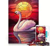 Puzzle per adulti "Cigno al tramonto in una vetrata" da 1000 pezzi Stimola la memoria, rilassante e divertente Taglio di alta qualità Regalo premuroso 38x52cm