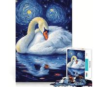 Puzzle per adulti "Cigno sotto una notte stellata" da 1000 pezzi Stimola la memoria, rilassante e divertente Taglio di alta qualità Regalo premuroso 38x26cm