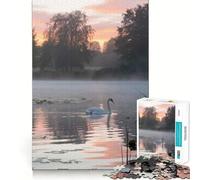 Puzzle per adulti "Cigno sul lago nebbioso all'alba" da 1000 pezzi Un giocattolo intelligente per la casa, con tagli precisi Decorazione murale 38x52cm