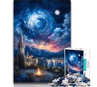 Puzzle per adulti Città antica sotto il cielo notturno Puzzle per adulti 1000 pezzi Difficile, Arte a carboncino Staycation Kill Time per la decorazione della casa 50x75cm