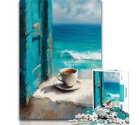 Puzzle per adulti "Coffee by The Window" da 1000 pezzi, gioco educativo divertente e umoristico per compleanni, difficile da completare (75x50cm)