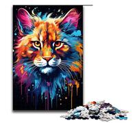 Puzzle per adulti colorato e psichedelico raffigurante una lince rossa dipinta a inchiostro 1000 pezzi in legno per bambini dai 12 anni in su decorazione per la casa 1000 pezzi (75x50 cm).