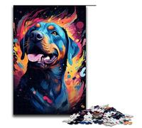 Puzzle per adulti colorato e psichedelico Rottweiler da 1000 pezzi puzzle in legno per adulti e bambini dai 14 anni in su giocattolo educativo (dimensioni 75x50 cm)