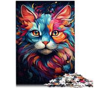 Puzzle per adulti con 1000 pezzi di disegno a colori di un gatto difficile puzzle 26 x 38 cm con poster e quiz abbinati per adolescenti dai 14 anni in su