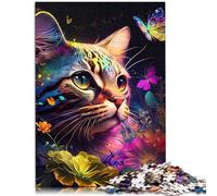 Puzzle per adulti con 1000 pezzi di gatto e fiore sfida educativa al neon 26 x 38 cm, regali per amici e familiari per 14 anni