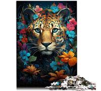 Puzzle per adulti con 1000 pezzi di leopardo floreale compito di pensiero con parti completamente a incastro casuali per adolescenti dai 14 anni in su, 26 x 38 cm