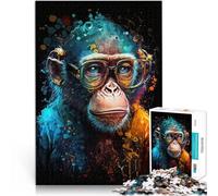 Puzzle per adulti con 1000 pezzi di scimmia con occhiali giocattolo gioco di pensiero 26 x 38 cm con poster e quiz abbinati
