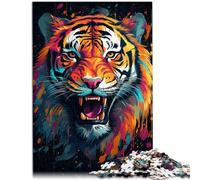 Puzzle per adulti con 1000 pezzi di tigre in colore spruzzo, compito di pensiero per 50 x 70 cm, con poster e quiz abbinati per bambini dai 14 anni in su