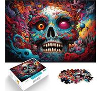 Puzzle per adulti con 1000 pezzi, misterioso teschio colorato, opera d'arte per alleviare lo stress, vacanze a casa, passatempo per bambini dai 14 anni in su, 26 x 38 cm