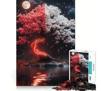 Puzzle per adulti con albero di ciliegio in fiore rosso e bianco, 1000 pezzi, gioco intelligente, tranquillo, con un motivo rilassante da assemblare, (50x75cm)