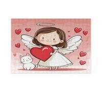 Puzzle per adulti con angelo di San Valentino, 300 pezzi, puzzle in legno stampato a forma di cuore romantico, decorazioni natalizie per l'intrattenimento domestico