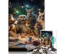 Puzzle per adulti con animali che giocano a poker, 1000 pezzi, giocattoli educativi per l'apprendimento, giochi per famiglie con poster abbinato e foglio di quiz (50x75cm)