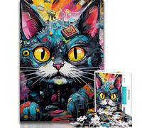 Puzzle per adulti con animali e gatti, 1000 pezzi, difficili da completare ma divertenti e umoristici, con poster abbinato e foglio di quiz, 38x26cm
