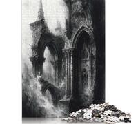 Puzzle per adulti con architettura gotica in rovina in bianco e nero e puzzle da 1000 pezzi per adulti, giochi di puzzle sostenibili, regali di Natale 1000 pezzi (75x50 cm)