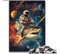 Puzzle per adulti con astronauta a cavallo di uno squalo, modello da assemblare, ideale come regalo per tutta la famiglia, adatto per 14 persone, 26x38cm