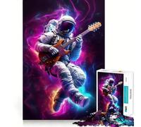 Puzzle per adulti con astronauta al neon che suona la chitarra, 1000 pezzi, gioco per l'esercizio mentale, antistress, da assemblare, regalo perfetto (38x26cm)