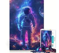 Puzzle per adulti con astronauta al neon e tempesta spaziale, 1000 pezzi, gioco di logica e rilassante, decorazione murale di alta qualità (38x26cm)