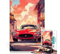 Puzzle per adulti con auto d'epoca rossa al tramonto, 1000 pezzi, gioco di logica mentale, rilassante e divertente, taglio preciso, piacevole sorpresa (38x26cm)