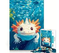 Puzzle per adulti con axolotl sorridente in acqua blu, 1000 pezzi, rafforza la memoria, calma e tranquillità, con bordi puliti, oggetto da collezione 38x26cm