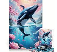 Puzzle per adulti con balena che emerge e paesaggio marino floreale, 1000 pezzi, allenamento mentale, relax, taglio uniforme, regalo festivo (50x75cm)