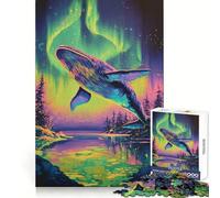 Puzzle per adulti con balena e aurora boreale, 1000 pezzi, creativo, antistress, divertente, con bordi precisi, ideale per Natale (38x26cm)