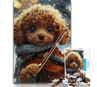 Puzzle per adulti con barboncino che suona il violino 1000 pezzi decorazione da parete regali unici per compleanno e Natale adatti per bambini di età compresa tra 14 e 26cm (26x38cm)