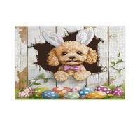 Puzzle per adulti con barboncino pasquale primaverile, 1000 pezzi, divertenti puzzle in legno con uova rustiche, decorazione per la casa