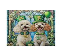 Puzzle per adulti con barboncino per il giorno di San Patrizio, 500 pezzi, puzzle in legno con cuccioli di vetro colorato, decorazioni per la casa