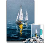 Puzzle per adulti con barca a vela dipinta a olio, aiuta il cervello a esercitare i giocattoli avvincenti per coltivare la pazienza, regalo per compleanni 38x26cm