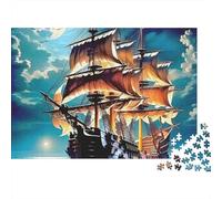 Puzzle per adulti con barca a vela per la decompressione: nave con vele aperte sul mare oscuro, gioco educativo, decorazione da parete, 38x26 cm/1000 pezzi